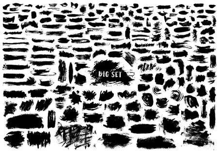 Giant set of black brush strokes isolated on white background.のイラスト素材