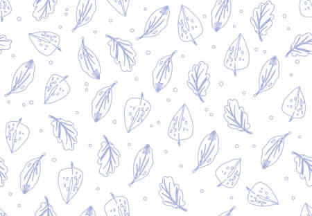 Simple contour autumn pattern in blue on white background. Doodle cartoon style.のイラスト素材