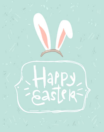 Simple hand-drawn greeting easter card with earsのイラスト素材
