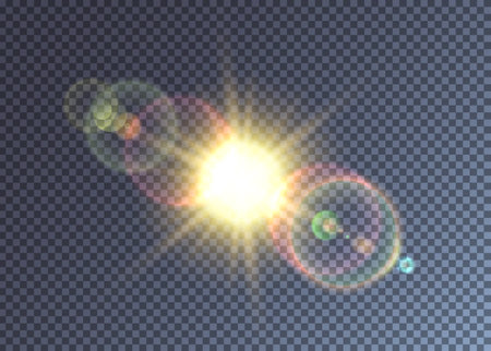 Shining golden vector sun with lens flareのイラスト素材