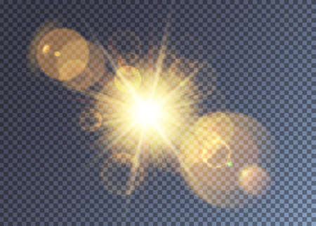 Golden vector sun with many lens flareのイラスト素材