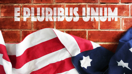 E Pluribus Unum. USA Flag And Bricks.の写真素材