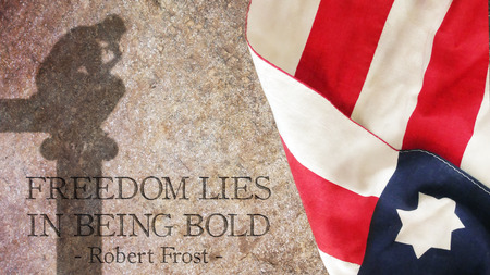 Freedom lies in being bold. Stars and Stripes on Stoneの写真素材