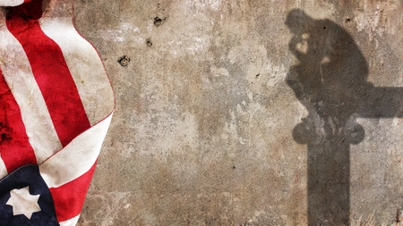 Shadow thinker. US Flag on Concreteの写真素材