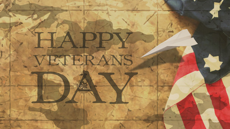 Happy Veterans Day. Flag and Paper Airplane Mimetic Cloudsの写真素材