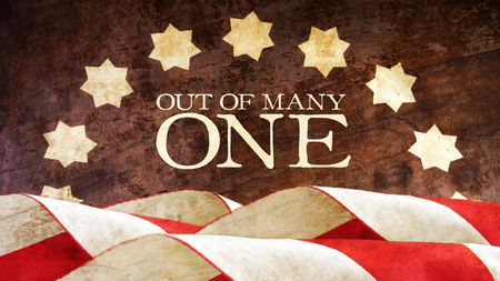 Out of Many One. US motto. Stars and Stripes. From Latin E Pluribus Unumの写真素材