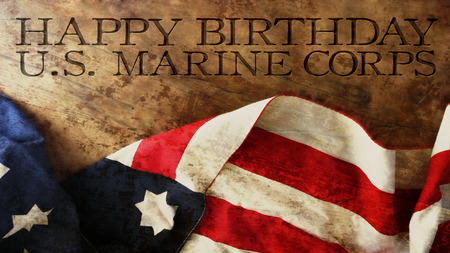 Happy Birthday US Marine Corps Flag and Woodの写真素材