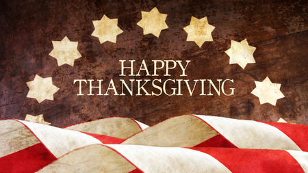 Happy Thanksgiving. US Flag on Woodの写真素材