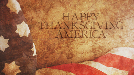 Happy Thanksgiving America. Flag and Woodの写真素材