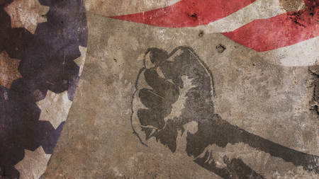 Martin Luther King Day. Flag Concrete and Fistの写真素材