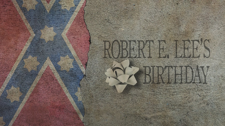 Robert E Lee birthday. Flag Concrete Wall and Ribbonの写真素材