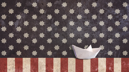 Paper Boat with US Flag Stars and Stripesの写真素材