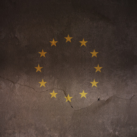 Europe Flag on Cracked Concrete Wallの写真素材