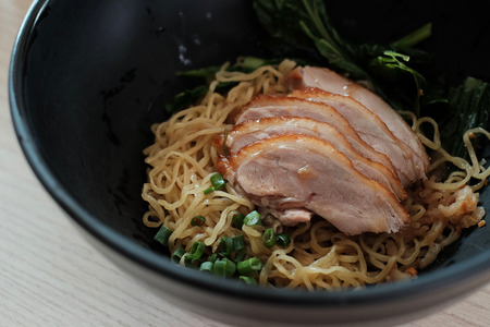 Duck noodles On a Black bowl,の写真素材