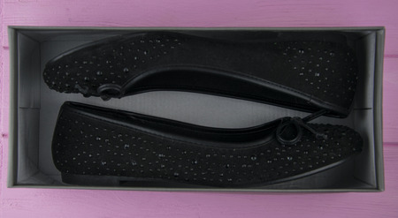 ballet shoes black with rhinestones  in the boxの写真素材