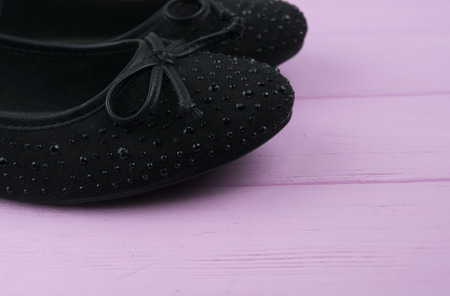 ballet shoes black with rhinestonesの写真素材