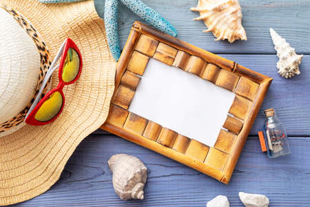 summer background: colored envelopes with seashells