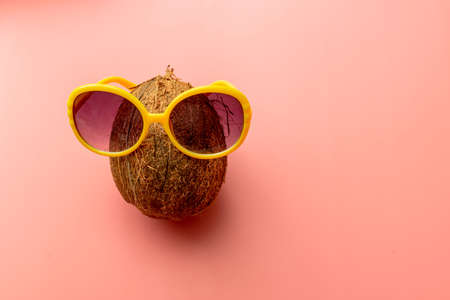 summer background of fern, ice cubes on pink backgroundの写真素材