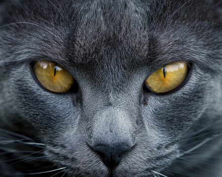 Mysterious Gaze: The enigmatic gaze of a gray cat, revealing layers of mystery and intelligence in its captivating eyesの素材