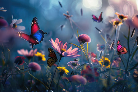 spring's dance: butterflies grace gardenの素材