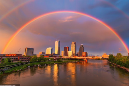 rainbow over city: horizon hopeの素材