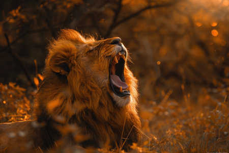 roar of lion echoing wildernessの素材