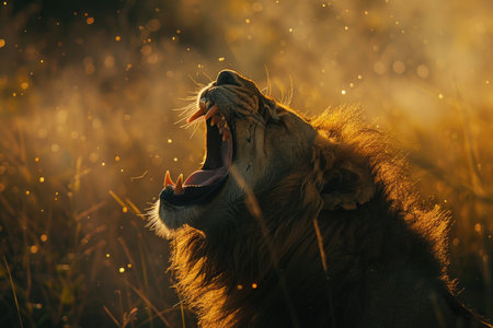 roar of lion echoing wildernessの素材