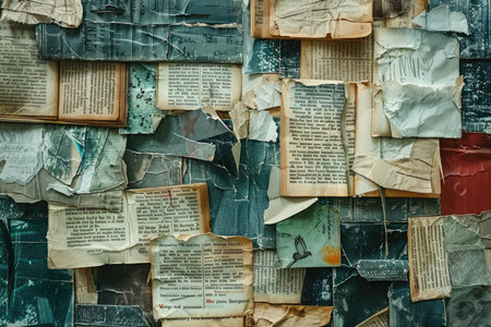 A variety of books are creatively arranged on a wall, forming a unique and artistic display of literature and knowledge.の素材