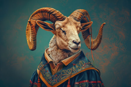 A painting depicting a goat adorned in a elaborate and regal costume, exuding a sense of grandeur and sophistication.の素材