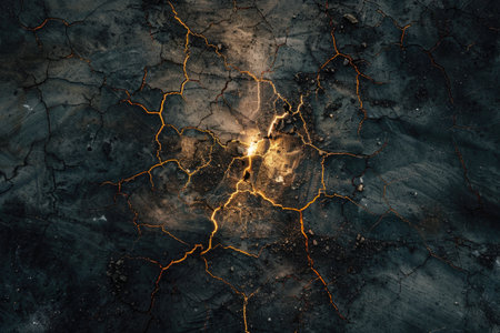 A detailed view of a rock with a glowing light emanating from its center, creating a mesmerizing and mysterious glow.の素材
