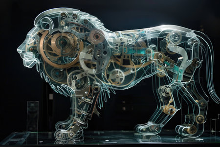 A mechanical lion made of glass and metalの素材