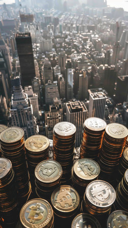 A stack of coins with the letters B and C on them. The coins are piled on top of each otherの素材
