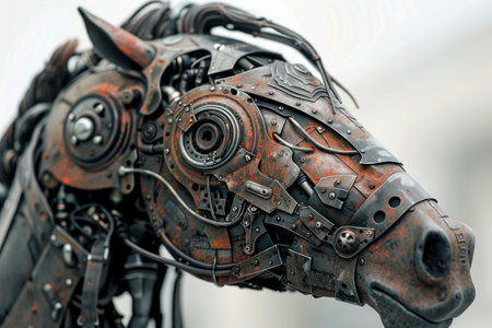 A horse with a metal face and a metal maneの素材