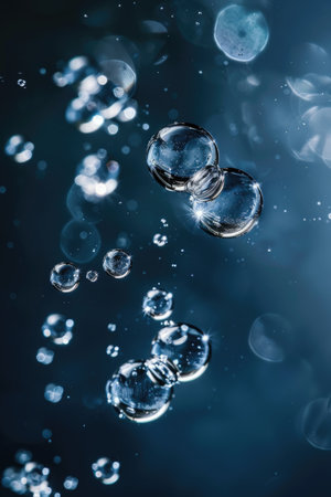 The image is of two bubbles floating in the air, surrounded by other bubbles. The bubbles are clear and shiny, and they seem to be floating effortlesslyの素材