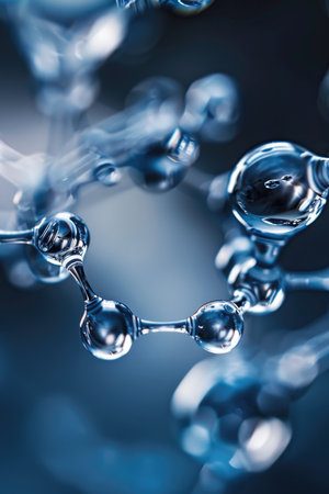 A close up of a blue liquid with many small spheres in it. The spheres are all different sizes and are floating in the liquid. Concept of movement and fluidity, as if the liquid is constantly changingの素材