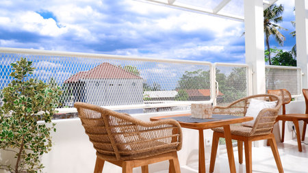 Beautiful terrace with sea view, Thailand.3d renderingの写真素材