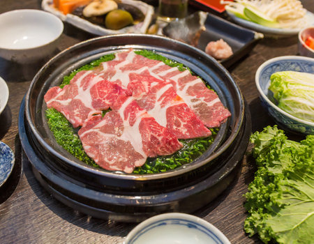 Beef sirloin shabu japanese hot potの写真素材