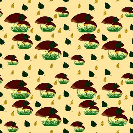 seamless background with mushrooms and leavesのイラスト素材
