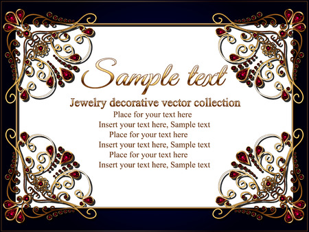 Invitation, card, certificate with frame of gold and jewelry. Luxury pattern of curls.のイラスト素材