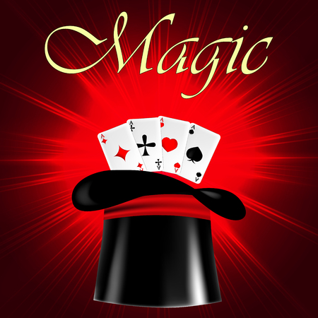 Vector illustration with a cylinder and cards. Hat for magic tricks and magic.のイラスト素材