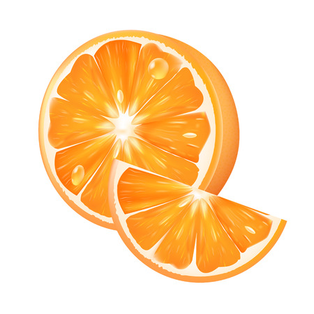 A realistic orange on a white background. 3d isolated vector illustrationのイラスト素材