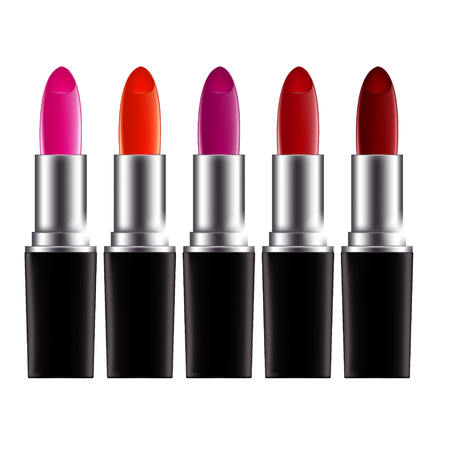 Isolated Set of lipsticks. Realistic vector illustration 3d on white backgroundのイラスト素材