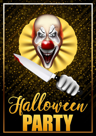 A banner or a poster for the Halloween party with a scary evil clownのイラスト素材