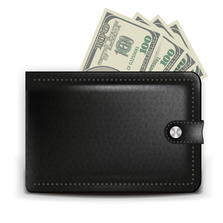 A realistic black purse with a payment card and coinsのイラスト素材