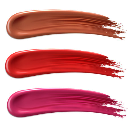 Smears of lipstick, nail polish or paint, brush strokes set isolated on white background. Realistic 3d vector illustrationのイラスト素材