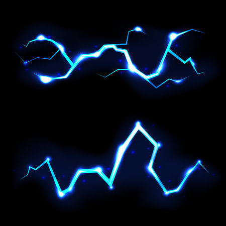 Blue vector lightning on black background, vector illustration.のイラスト素材