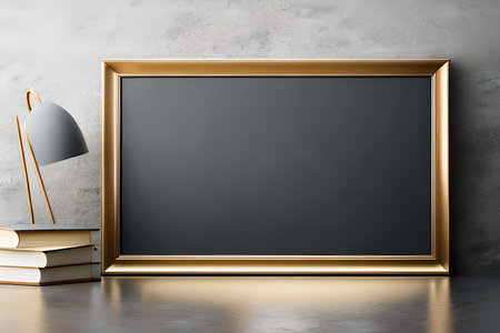 Blank black chalkboard on concrete wall. Mock up, 3D Renderingの素材
