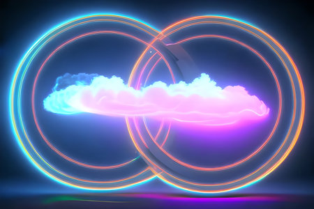 3d render of abstract background with neon lights and cloud in circleの写真素材