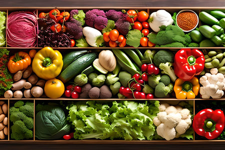 Composition with fresh vegetables in wooden box. Healthy eating concept.の写真素材