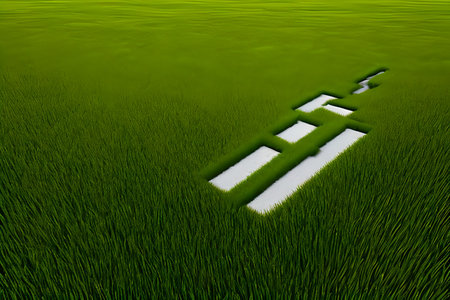 Concept or conceptual 3D green grass, lawn or lawn sign  as metaphor for nature, ecology, conservation, eco friendly or biofuelの写真素材